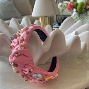 Pink Embellished Headband with Valentine Heart Accents